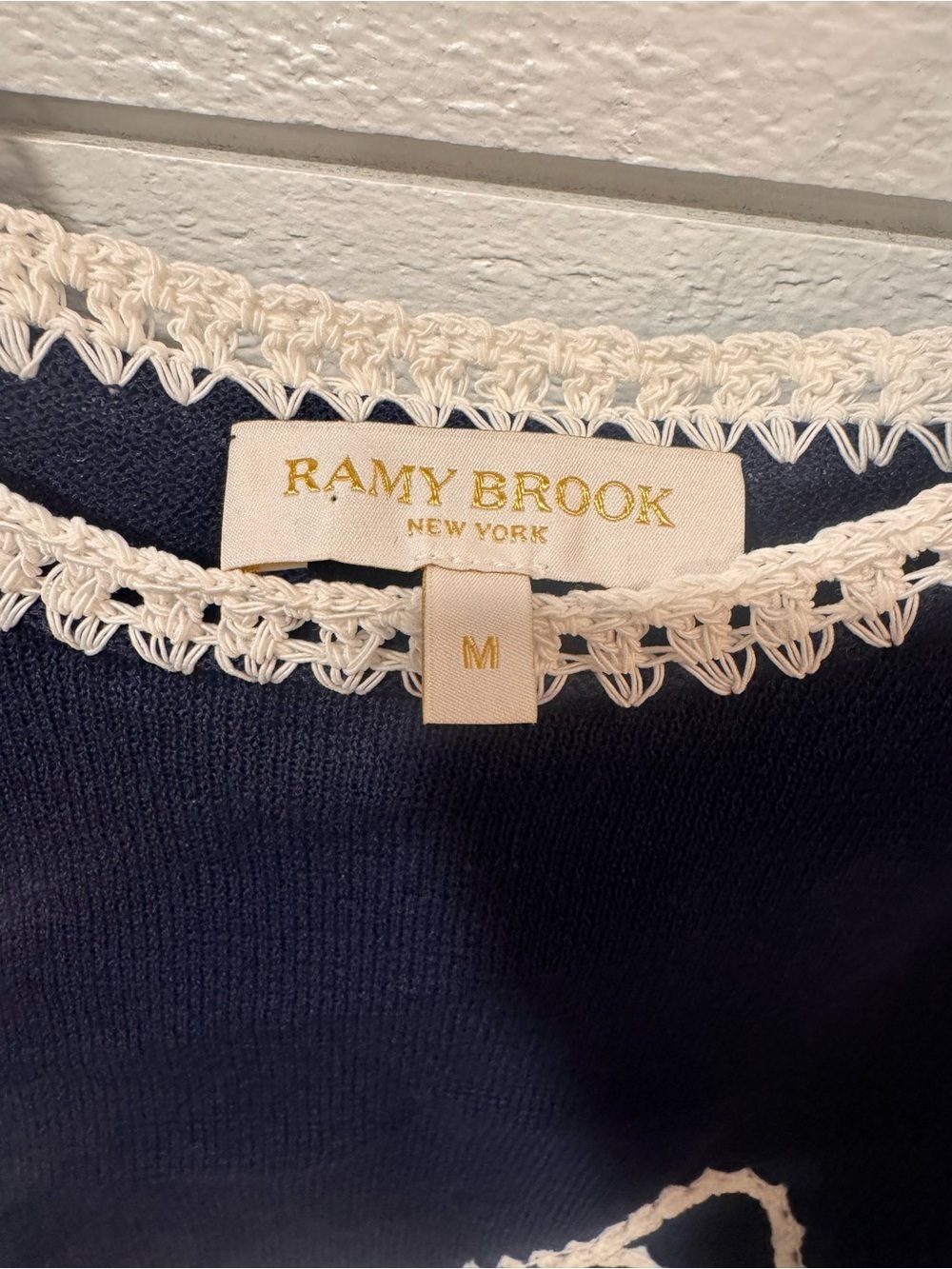 Ramy Brook New York Ariel Navy & White Crochet-Trim Tank Top - Medium - Picture 3 of 7